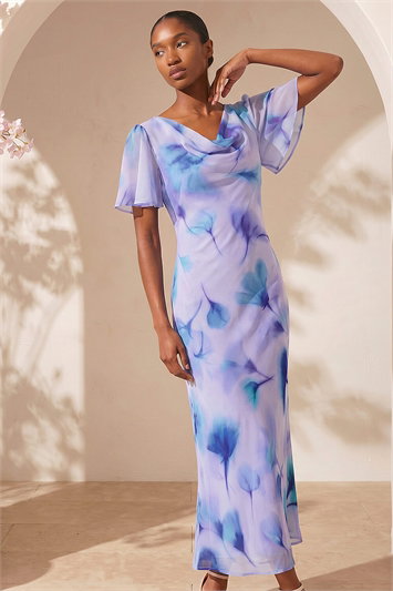 Petite Floral Cowl Neck Midi Dress 14876609
