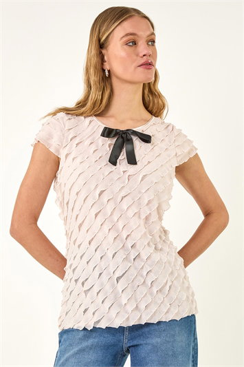 Pink Bow Front Frill Detail Tee