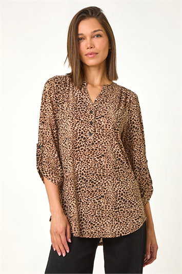 Cream Animal Print Stretch Blouse