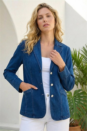 Purple Denim Collar Stretch Blazer