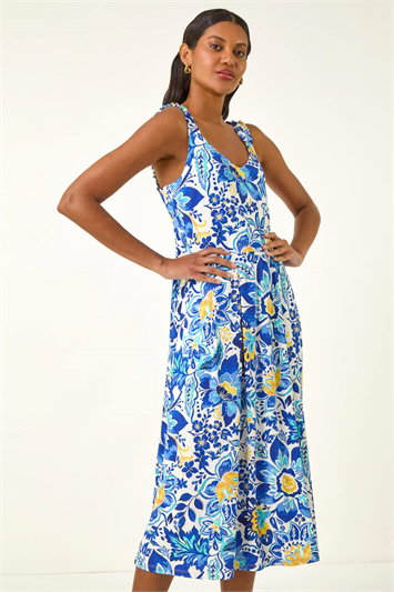 Floral Print Strap Detail Midi Dress 14805409