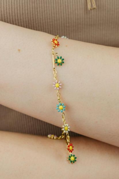 Metallic Rainbow Sunflower Dangle Bracelet