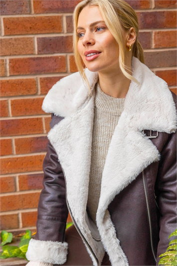 Contrast Aviator Fur Coat 12038814