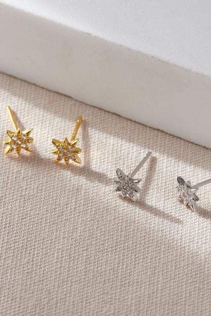Metallic Sterling Silver Sparkly Star Studs