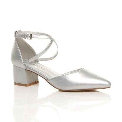Mid Block Heel Crossed Strap Pointed Toe 2 Part Heels M000034147
