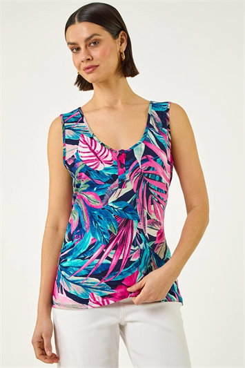 Pink Tropical Front Button Vest