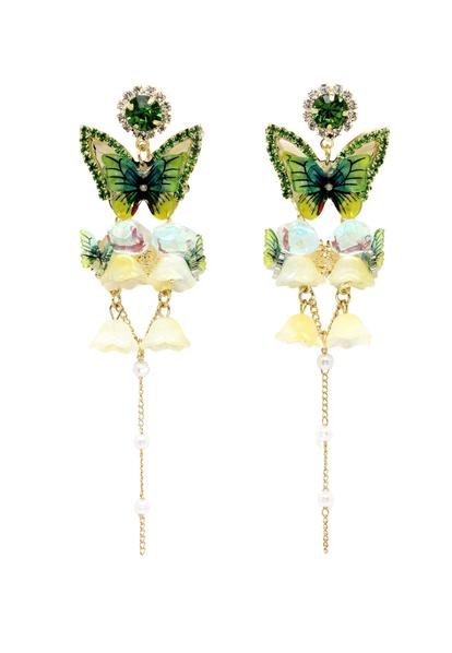 Pink Butterfly Crystal Long Hanging Earrings