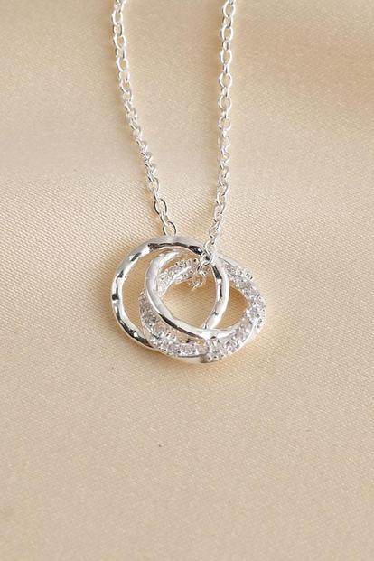 Metallic Sterling Silver Sparkly Rings Necklace