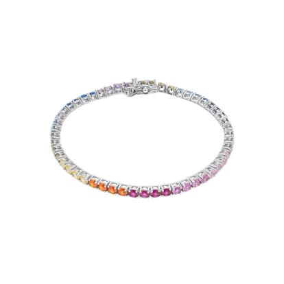 Metallic Sterling Silver Large Rainbow Tennis Bracelet