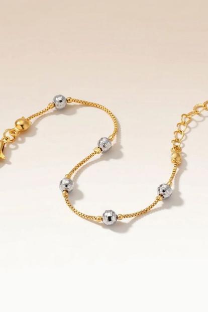 Metallic Silver Ball Charm Slim Gold Plated Thread Bracelet