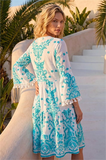 Beaded Tassel Trim Smock Dress 14694009