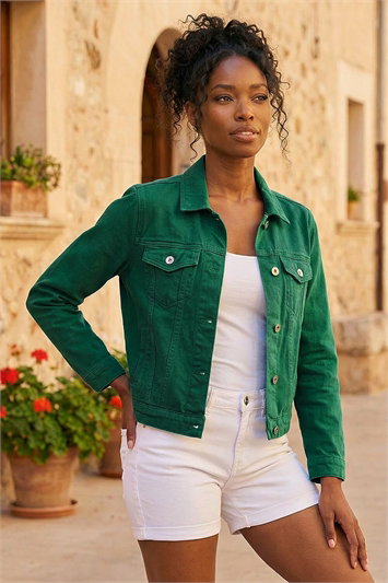 Green Classic Cotton Denim Jacket
