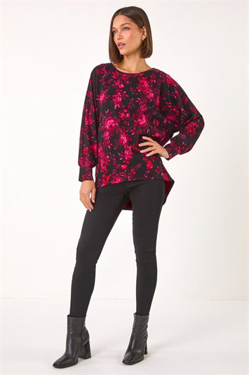 Rose Floral Print Stretch Hem Top 19312972