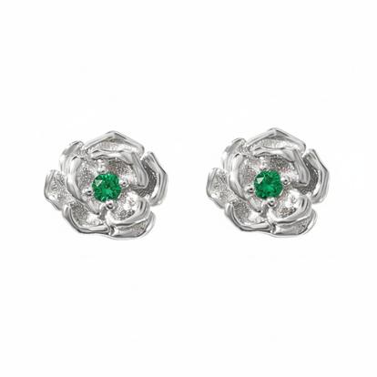 Metallic Emerald May Birthstone Hawthorn Birthflower Stud Earrings