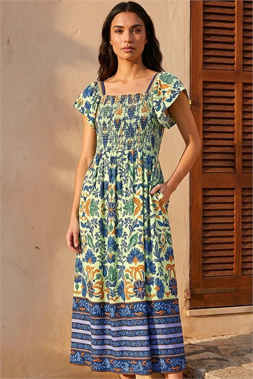 Green Leaf Border Midi Dress
