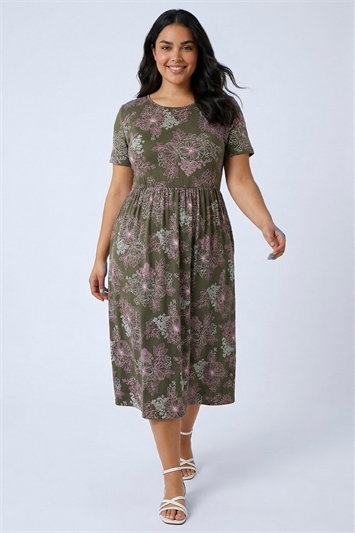 Curve Floral Gathered Pocket Midi Dress 14902840