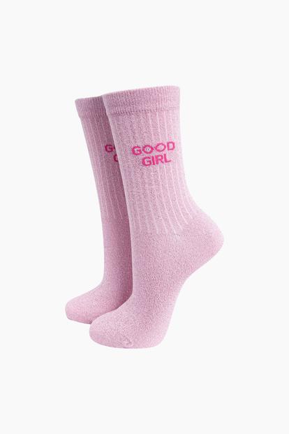 Pink Good Girl Combed Cotton Glitter Socks