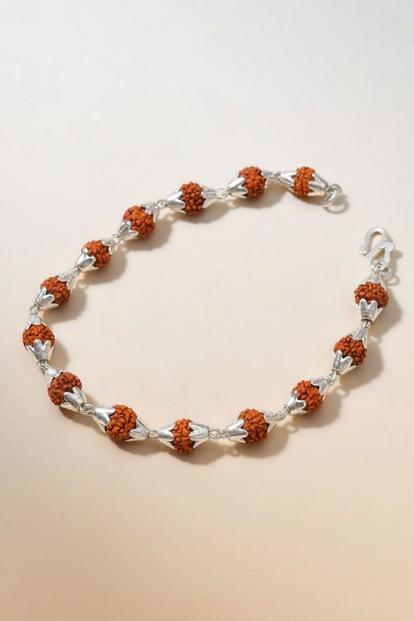 Brown Sterling Silver Rudraksha Hindu Unsex Bracelet