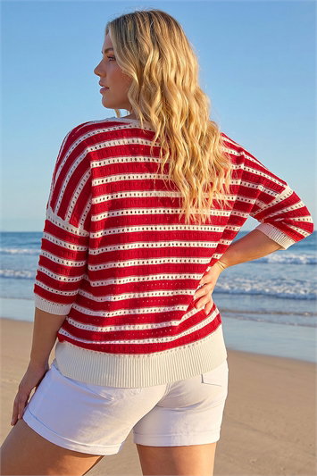 Curve Crochet Stripe Knit Top 16193778