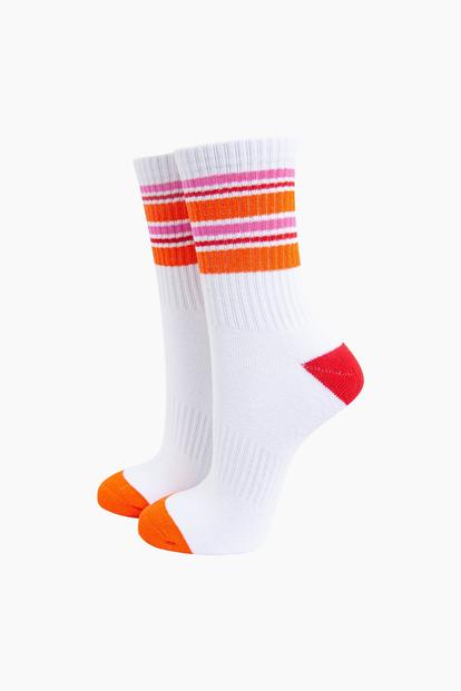 Multi Orange Striped Cotton Sports Socks