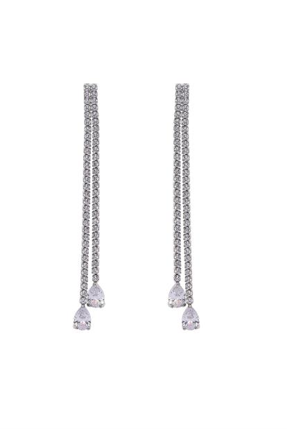 Metallic Silver Double Long Earrings