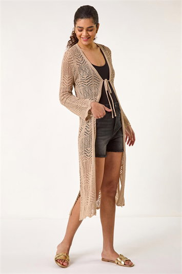 Longline Tie Cotton Blend Knit Cardigan 16114259