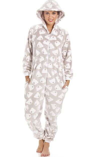 Cream Supersoft Cuddle Fleece Bear Print Hooded Onesie