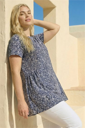 Curve Print Gathered Waist Top 19502109
