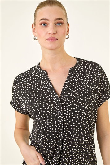 Black Polka Dot Puff Print Top