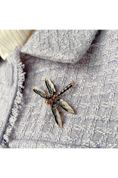 Black Dragonfly Brooch In Enamel With Crystal