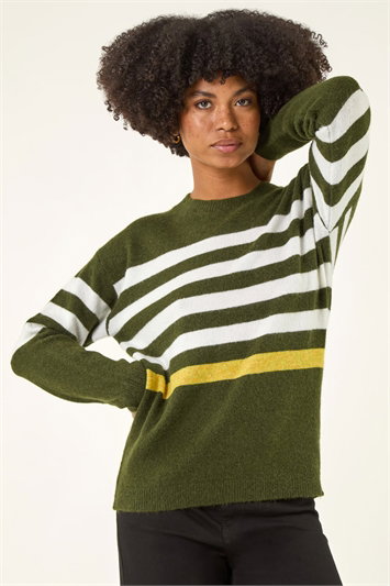 Green Stripe Crew Neck Knit Jumper