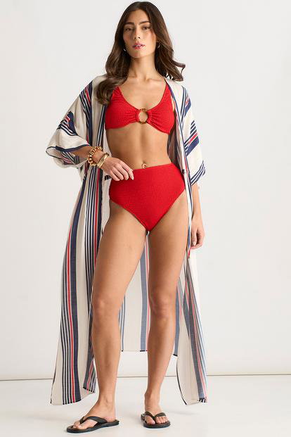 Multi Gini London Multi Stripe Tie Detail Kimono Beachwear