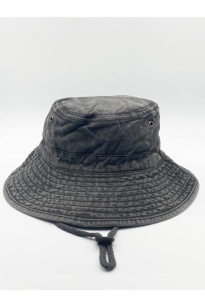 Grey Grey Distressed Denim Safari Bucket Hat With Toggle Adjuster