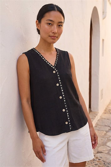 Petite V-Neck Trim Detail Top 10229308