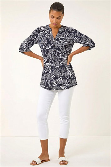 Abstract Print Buttoned Tunic Top 19503660