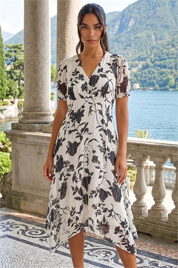Floral Print Hanky Hem Midi Dress 14741808