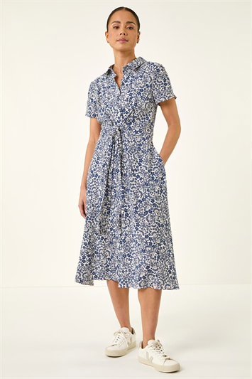 Petite Ditsy Tie Front Midi Dress 14845509