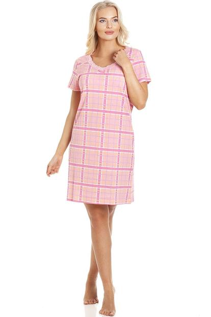 Pink Checkered Print Cotton Nightshirt