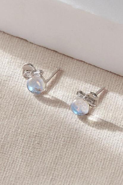 Metallic Sterling Silver Moonstone Stud Earrings