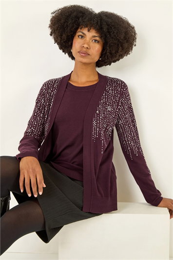 Red Embellished Hotfix Layered Knit