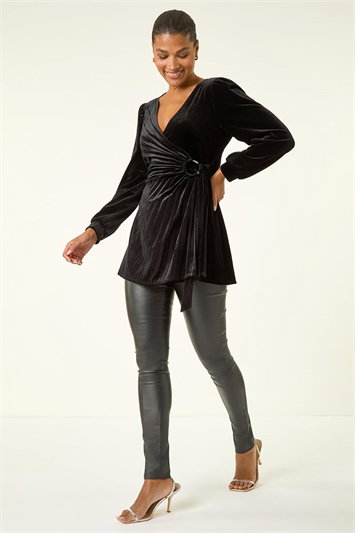 Black Velvet Pleated Wrap Top