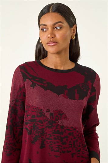 Red Sparkly Colour Block Knit Jumper