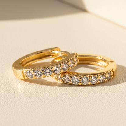 Grey Diamond April Birthstone Crystal Small Huggie Hoop Earrings