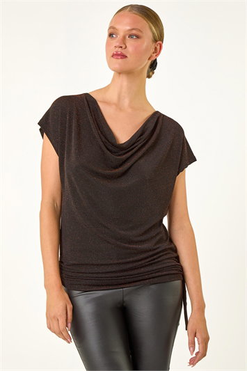 Glitter Cowl Neck Stretch Top 19354921