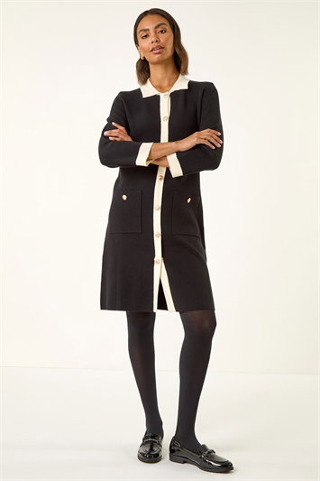 Black Contrast Collar Knitted Dress