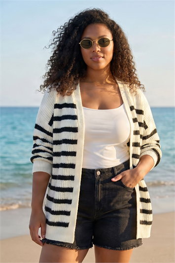 Black Curve Stripe Edge To Edge Cardigan