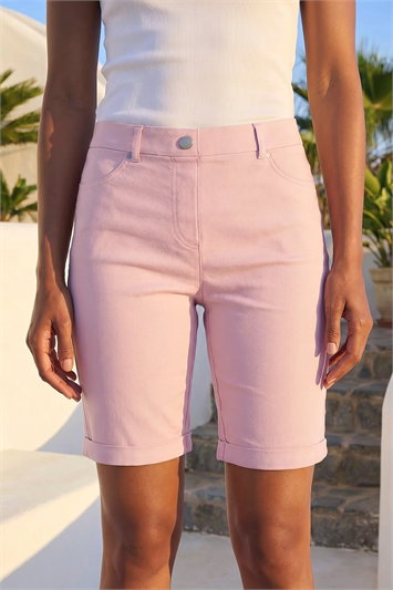 Elastic Waist Turn Up Stretch Shorts 18024872