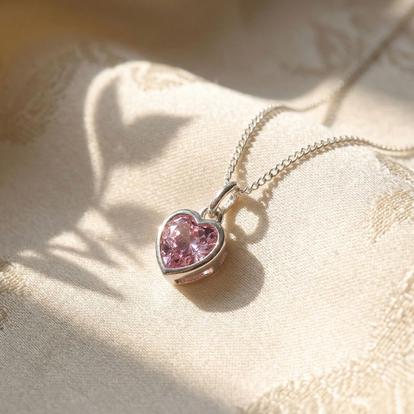 Pink Mini Heart Rose Quartz October Birthstone Necklace
