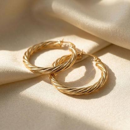 Metallic 24Ct Gold Vermeil Circle Rope Textured Earrings