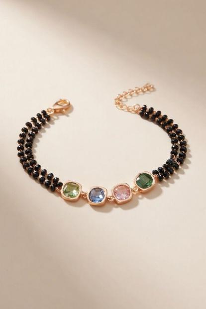 Multi Multicolour Round Zircon Adjustable Beaded Bracelet